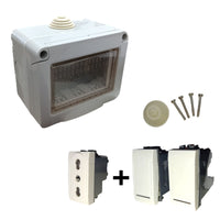 Cassetta Placca Stagno Da Esterno 3 PostI Presa Bipasso + 2 Interruttori IP55