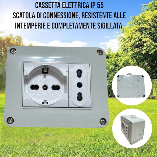 Cassetta elettrica pronta all'uso per interni IP40 presa 1 Schuko + 1 Bipasso