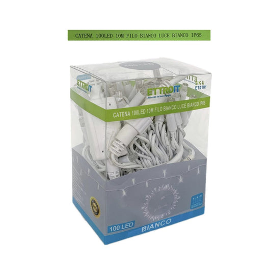 Luci Natalizie Catena Luminosa 100 LED 10 Metri  Filo Bianco Luce Bianco Flash Bianco IP65