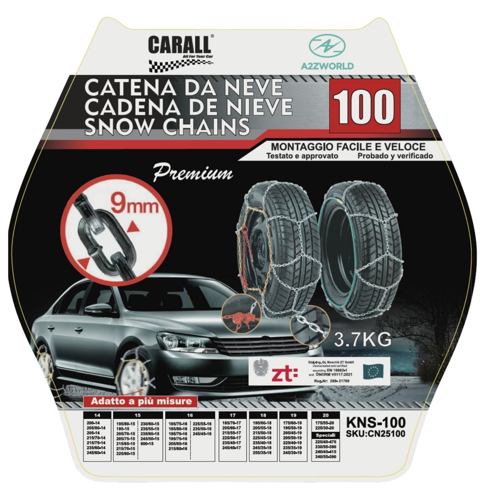 Catena Da Neve 9mm KNS100 Gruppo 100 Omologato ONORM V5117