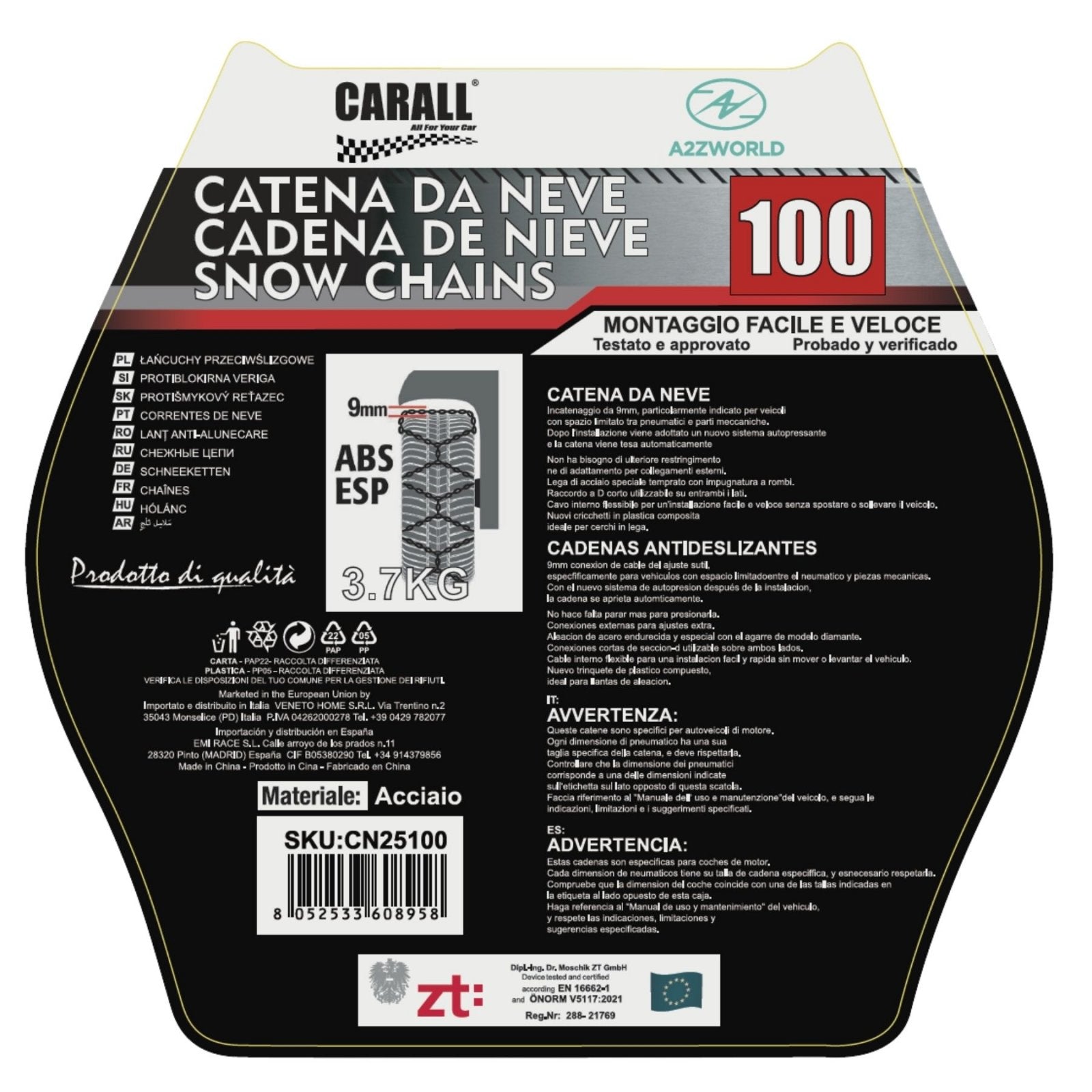 Catena Da Neve 9mm KNS100 Gruppo 100 Omologato ONORM V5117