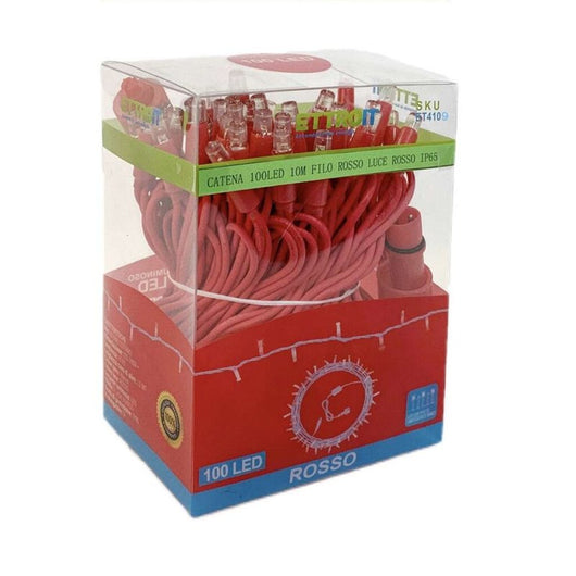 Catena Luminosa di Luci Led IP65 10 Metri Con 100 Led Filo Rosso Luce Rosso Con Connettore Allungabile