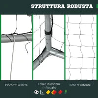 Porta da Calcio Grigia 300x120x200 cm con Viti e Picchetti inclusi, in PE e Metallo