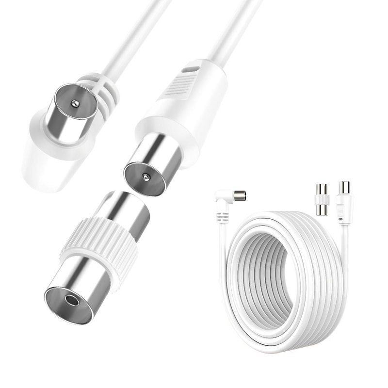 Cavo Coassiale Antenna TV con Connettore ad Angolo Retto Maschio Maschio Adattatore Femmina Femmina Incluso 25m Supporta HD UHD 4K