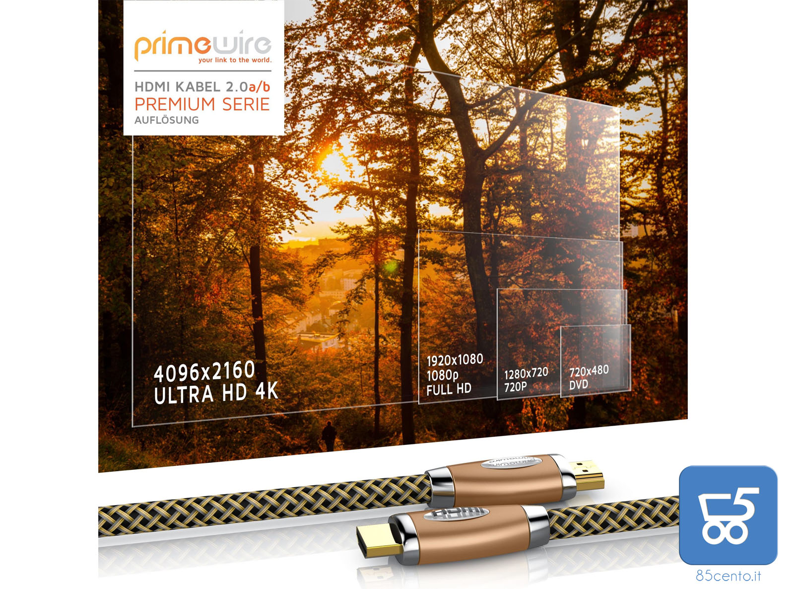 Cavo HDM 5Mt Maschio Maschio con guaina in nylon 4k Ultra HD 2160p connettore metallico Gold - Premium