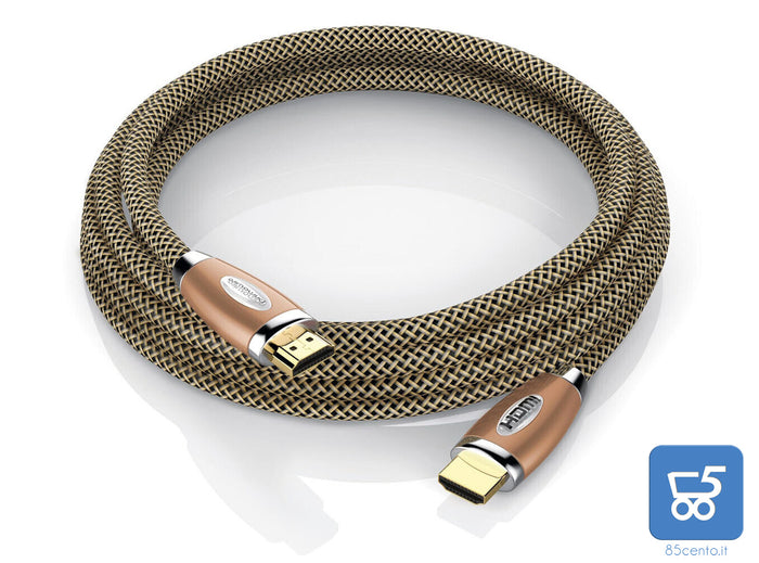 Cavo HDM 5Mt Maschio Maschio con guaina in nylon 4k Ultra HD 2160p connettore metallico Gold - Premium