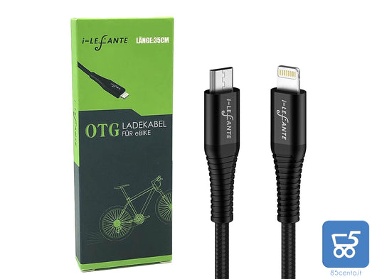 Cavo OTG di ricarica iOS eBIKE 35 cm di lunghezza Micro Usb to Lightning per Bosch Intuvia, Kiox, Nyon (vecchio) Display per Yamaha Display C, Display X