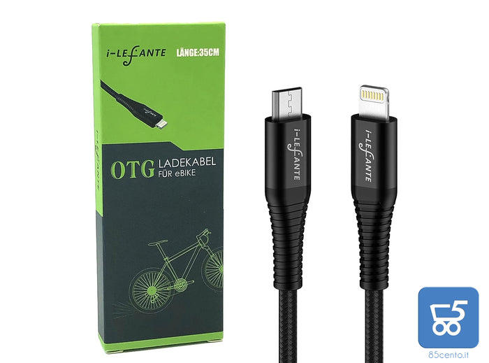 Cavo OTG di ricarica iOS eBIKE 35 cm di lunghezza Micro Usb to Lightning per Bosch Intuvia, Kiox, Nyon (vecchio) Display per Yamaha Display C, Display X