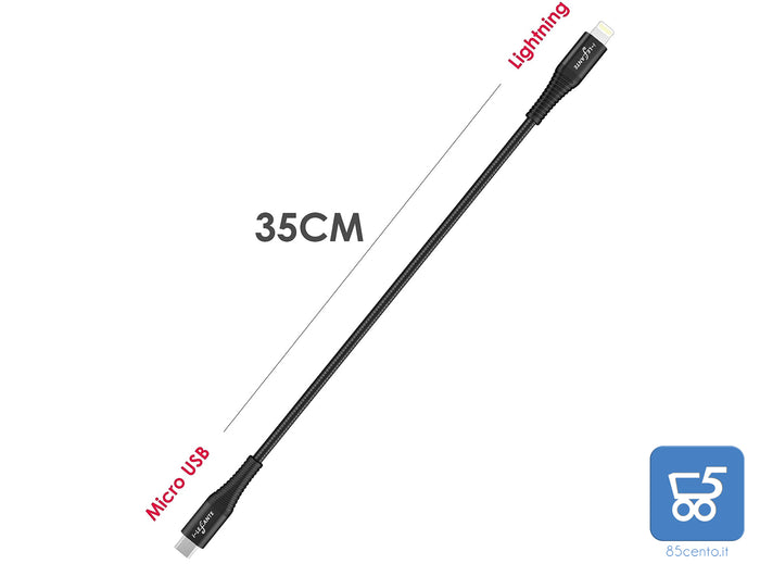 Cavo OTG di ricarica iOS eBIKE 35 cm di lunghezza Micro Usb to Lightning per Bosch Intuvia, Kiox, Nyon (vecchio) Display per Yamaha Display C, Display X