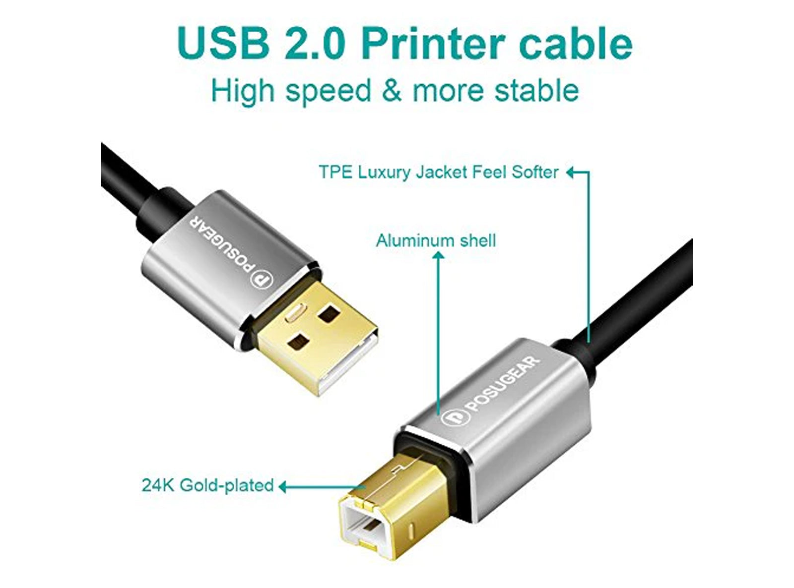 Cavo Stampante 3 Metri per Stampanti A Maschio/B Maschio Compatibile con HP Canon Lexmark Epson Dell Xerox Samsung