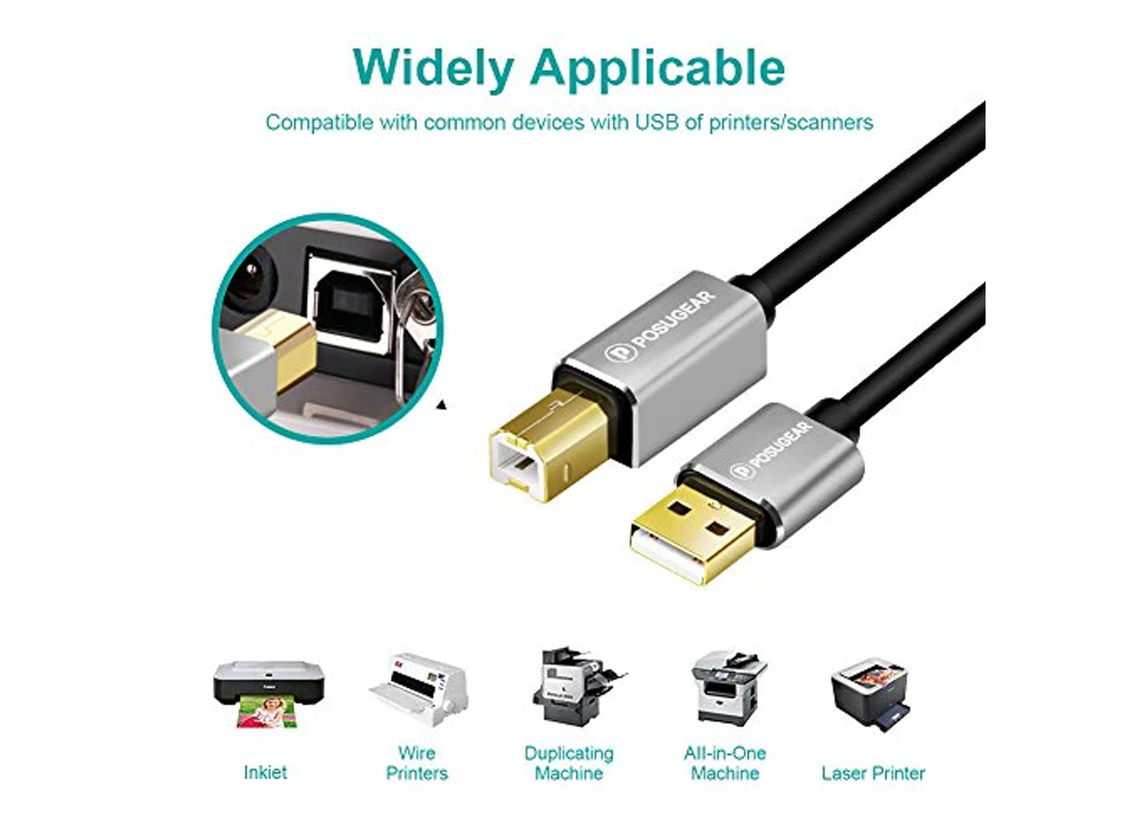 Cavo Stampante 3 Metri per Stampanti A Maschio/B Maschio Compatibile con HP Canon Lexmark Epson Dell Xerox Samsung