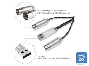 Cavo USB MIDI Asmuse per Registrazione Collegamento Tastiera a Computer