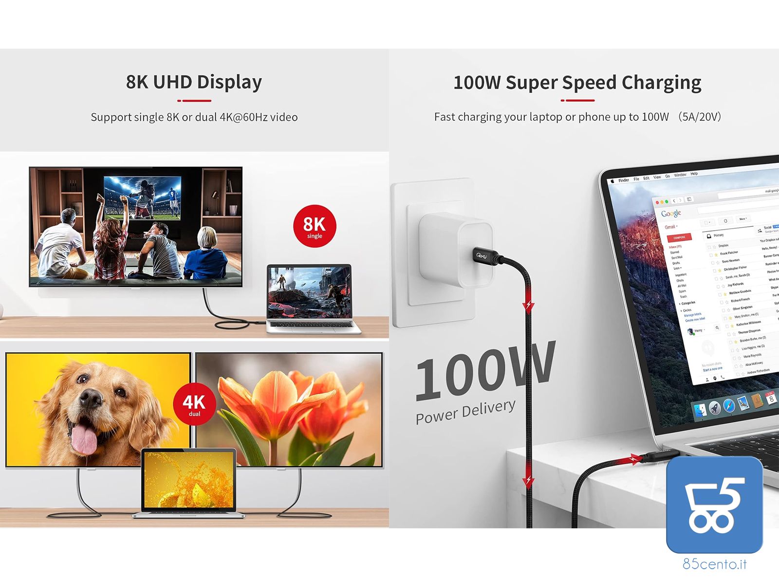 Cavo USB4 Compatibile con Thunderbolt 3 4 e Tutti Gli USB-C USB-If Certified 8k video 40Gbps 100W PD 1 Metro