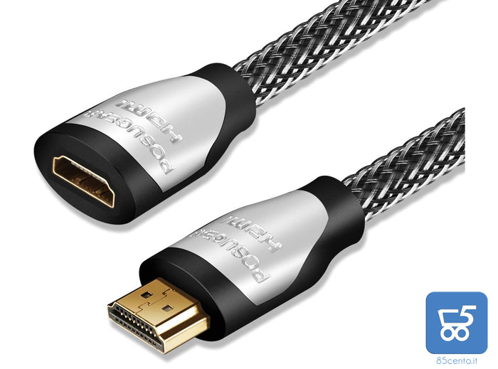 Cavo di Prolunga HDMI Maschio Femmina 2 Metri Nylon Intrecciato Ultra HD 4K 3D 1080p ARC HDR compatibile con HDMI 2.0 A/B, 2.0,1.4 a