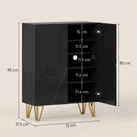 Scarpiera con 2 Ante e 4 Ripiani Regolabili, 72 x 31,5 x 95 cm, Nero