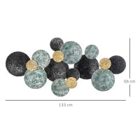 Decorazione Murale in Metallo 3D, Wall Art a Cerchi 133x66cm, Blu, Nero e Oro