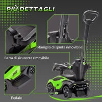 Lamborghini Macchinina per Bambini 2 in 1 con Maniglione e Barriera di Sicurezza, Volante e Clacson, Auto per Bambini in PP e Metallo, 86.5x40x89.5 cm, Verde e Nero