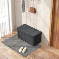 Panca Contenitore Pieghevole da 84L, Coperchio Imbottito e Rivestimento Finta Pelle, 76x38x38cm, Grigio