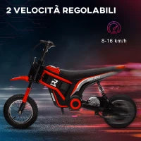Moto Elettrica per Bambini con Acceleratore Manuale, 2 Velocità 8-16km/h, Età 8-12 Anni, Rosso