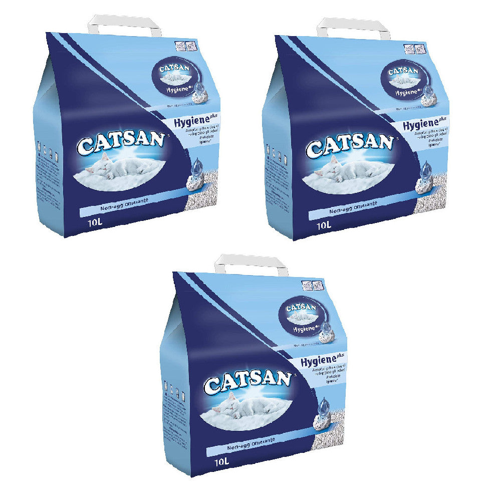 Tre lettiere catsan igieniche assorbenti ideali per gatti in confezione da 10 litri ciascuna