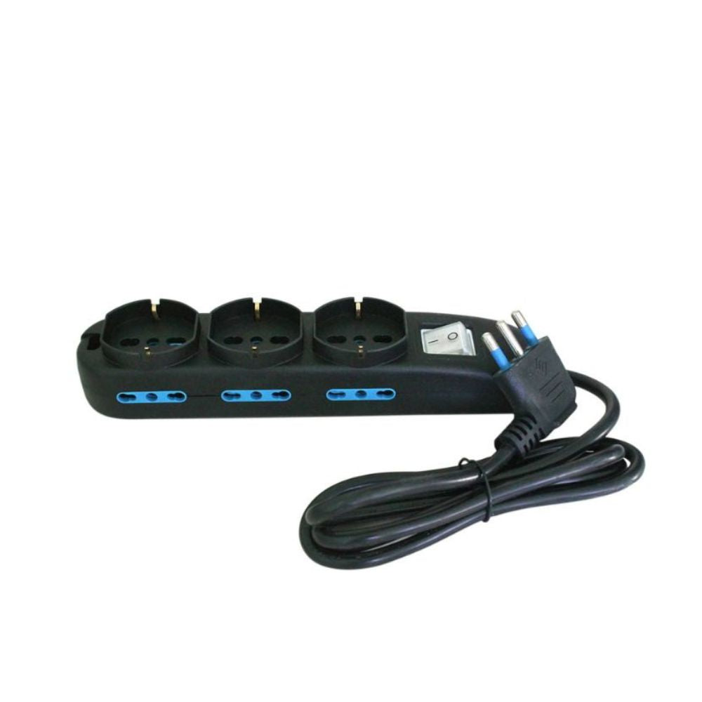 Multipresa 9 posti con 3 uscite polivalenti e 6 bipasso 10/16a lunghezza 1.5mt