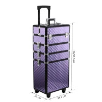 Valigia Porta Trucchi Professionale, Trolley Makeup da Viaggio in Alluminio, 2 Ruote, Viola 33.5x23x76/95.5cm