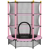 Tappeto Elastico per Bambini con Rete di Sicurezza e Pali Imbottiti Età 3-10 Anni, Ø140 x 190 cm, Rosa