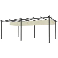 Pergola Retrattile 3,5 x 6 m per Terrazza o Giardino, Struttura in Alluminio e Poliestere, Beige