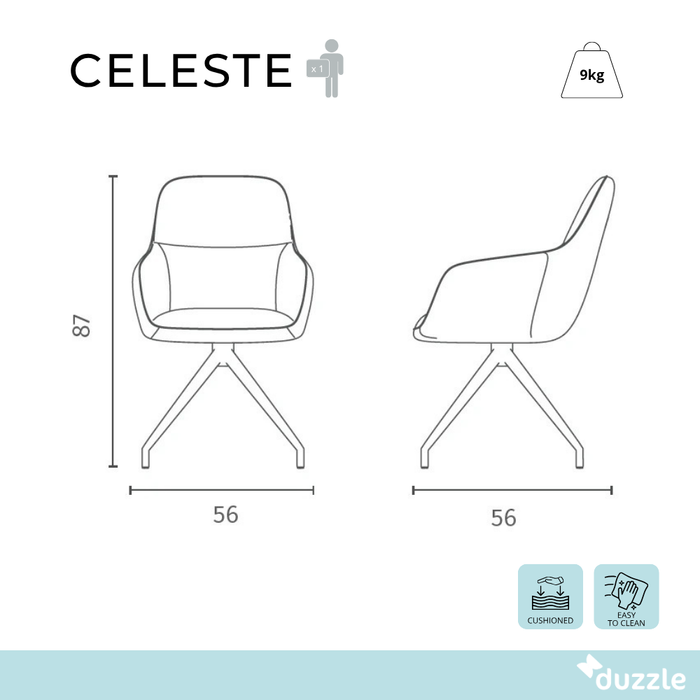 Celeste, Set di 2 sedie in tessuto Giallo (56cm X 56cm H. 87cm) | Duzzle