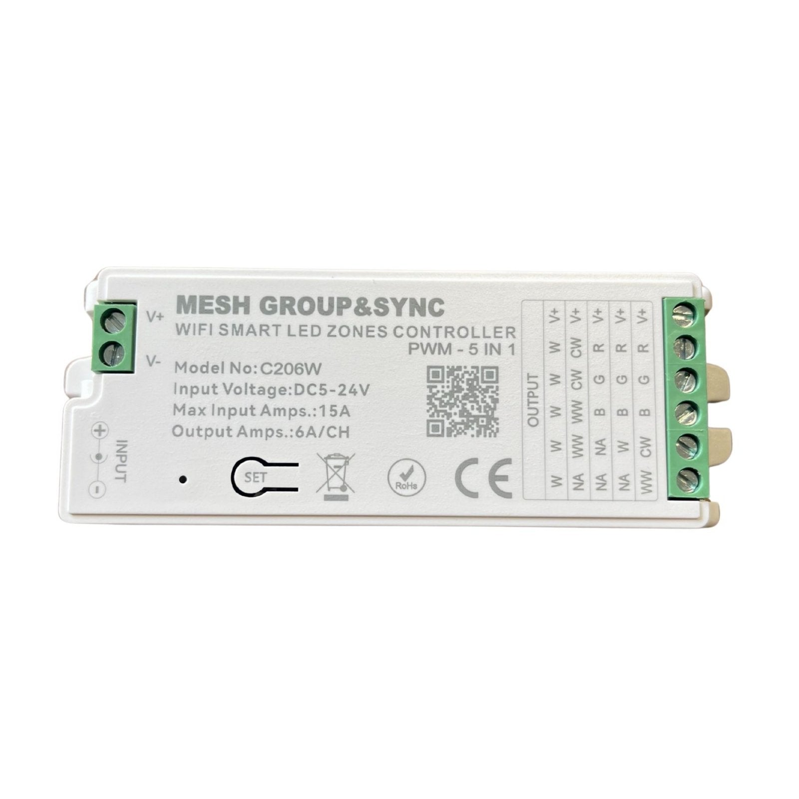 Centralina Controller 5 In 1 WIFI, RF 2.4G TUYA, Smart Life, Max 15A Tot. (6A/CH) DC5-24V 360W, Per Striscia Led Mono Colore, CCT, RGB, RGBW, RGBCCT
