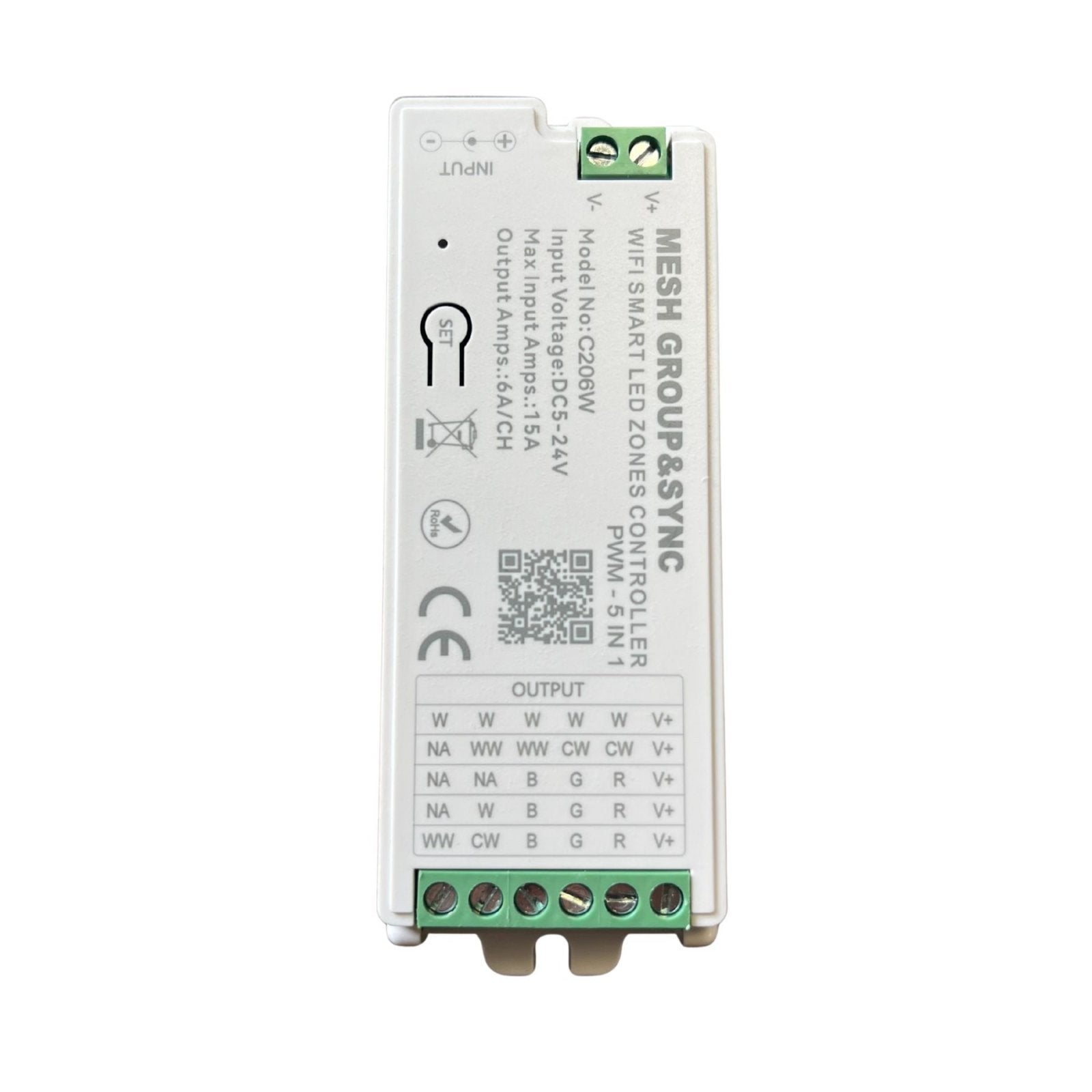 Centralina Controller 5 In 1 WIFI, RF 2.4G TUYA, Smart Life, Max 15A Tot. (6A/CH) DC5-24V 360W, Per Striscia Led Mono Colore, CCT, RGB, RGBW, RGBCCT