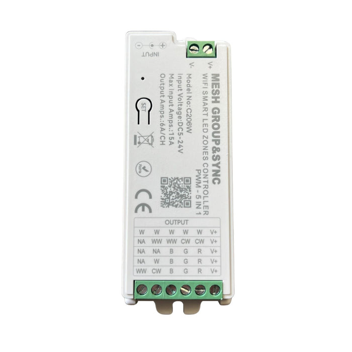 Centralina Controller 5 In 1 WIFI, RF 2.4G TUYA, Smart Life, Max 15A Tot. (6A/CH) DC5-24V 360W, Per Striscia Led Mono Colore, CCT, RGB, RGBW, RGBCCT