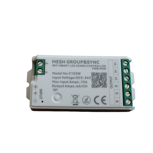 Centralina Controller Per Striscia Led RGB WIFI 2.4G, RF 2.4G TUYA, Smart Life Max 15A Tot. (6A/CH) DC5-24V 360W 3 Canali RGB CLC103R Bianco