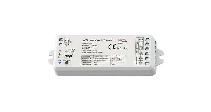 Centralina Elettronica per Striscia LED 2 Canali Dimmer 2 in 1 Con APP Tuya Compatibile Alexa Google WIFI,RF,PUSH