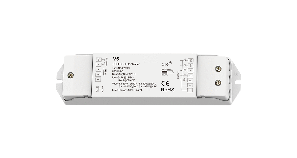 Centralina Ricevitore Controller 5 Canali Dimmerabile Push RGB CCT