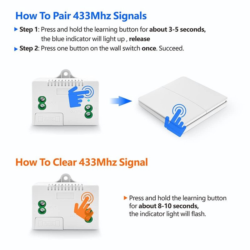 Centralina Ricevitore Wireless 220V 10A Installazione Interruttore Senza Cavi Frequenza 433 MHz