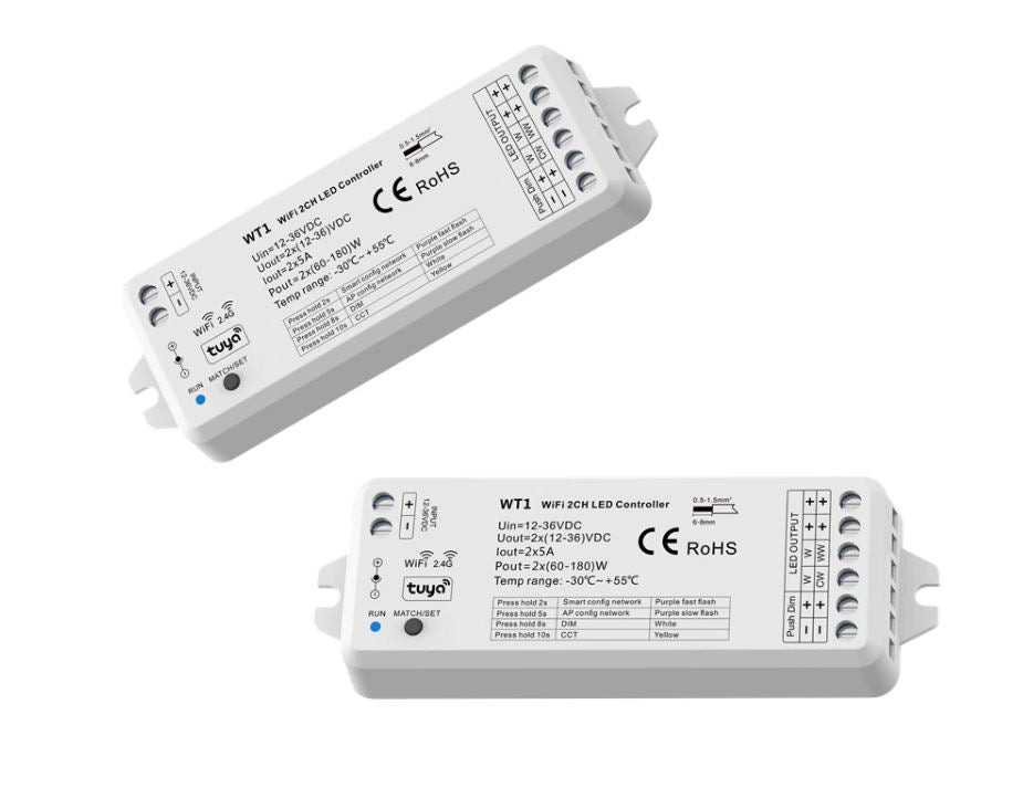 Centralina ZigBee Elettronica per Striscia LED 2 Canali Dimmer 2 in 1 Con APP Tuya Compatibile Alexa Google WIFI,RF,PUSH