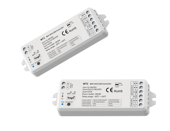 Centralina ZigBee Elettronica per Striscia LED 2 Canali Dimmer 2 in 1 Con APP Tuya Compatibile Alexa Google WIFI,RF,PUSH