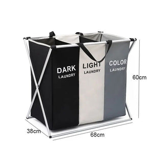 Cesto Biancheria Portabiancheria 3 Scomparti Pieghevole in Alluminio e Tessuto