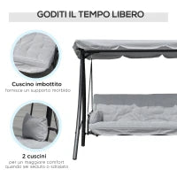 Dondolo da Giardino 3 Posti con Tetto Reclinabile Trasformabile Letto in Poliestere Crema 209cm x 114cm x 170cm