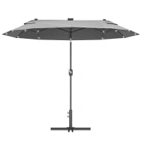 Ombrellone doppio con Base a crocee Luci Solari, 295x150x219cm, Grigio