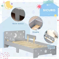 Letto per Bambini 3-6 Anni con Motivi a Stelle e Luna in Pannelli di MDF e Truciolato, 143x76x49 cm