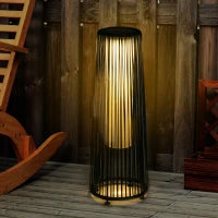 Lanterna Solare da Giardino LED con Pannello di Ricarica in Rattan e Metallo , Ø21.5x61cm, Nero
