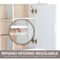 Armadietto con Specchio in MDF e Truciolato con 3 Ripiani Laterali e Ripiano Regolabile Interno, 60x14.5x49.4 cm
