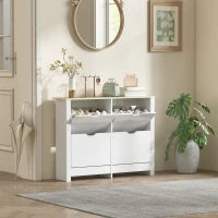 Armadio Portascarpe 4 Ante Ribaltabili 2 Compartimenti Pannelli Particelle Bianco rovere