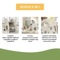 Scivolo per Bambini da Interno 3 in 1 con Canestro e Design a Elefante, Età 1-3 Anni, Bianco Crema