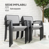 Set da Giardino con Tavolo da Pranzo Rettangolare e 8 Sedie Impilabili con Braccioli, Grigio
