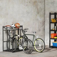 Supporto per Biciclette, Supporto di Parcheggio per 3 Biciclette con Cestino Superiore e 4 Ganci, 90 x 54 x 100 cm, Nero