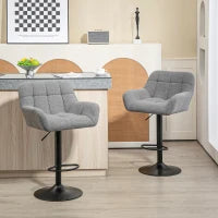 Set di 2 Sgabelli da Bar Regolabili in Altezza, Design Retrò, Velluto, Grigio e Nero