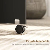 Tavolo Pieghevole Consolle per 4-6 persone con Ruote e Ripiani, 140x75x74cm, Rovere e Nero